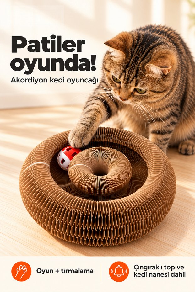 Accordion Cat Scratching Toy, Scratching Board with Rattle Bell Ball and Catnip Gift
