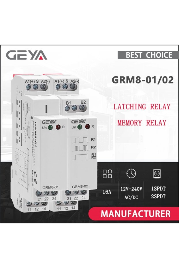 GRM8-02 ACDC12V-240V GEYA GRM8 Din Rail Electronic Latching Relay Memory Relay Impulse Relay SPDT 16