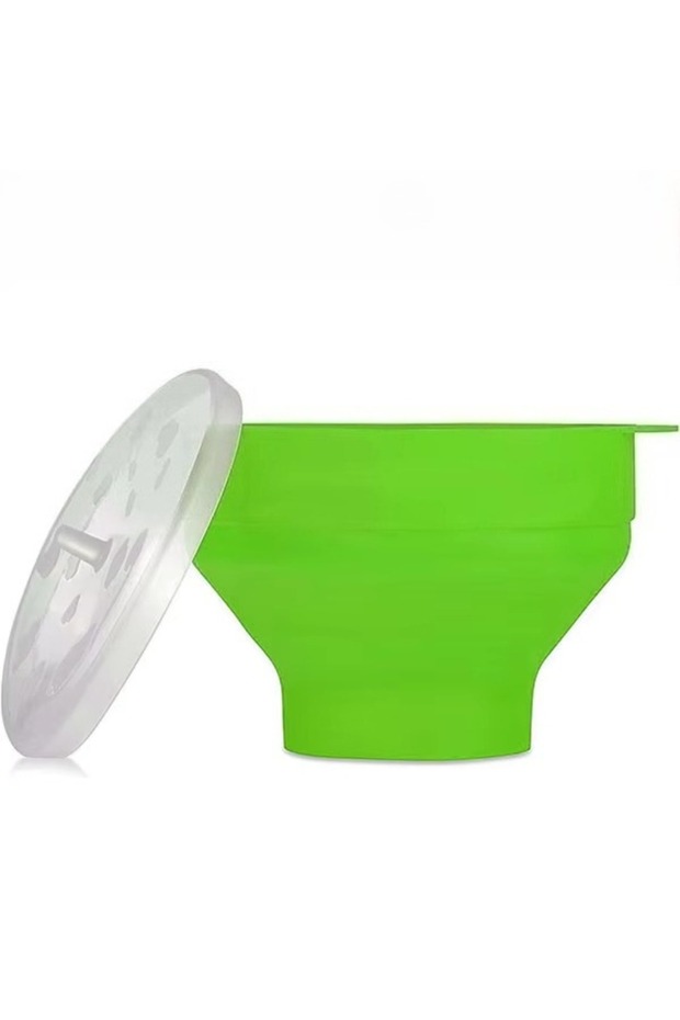 L-Green 1Pcs Silicone Microwave DIY Popcorn Maker Collapsible Bowl with Lid for Home Family Movie Fr
