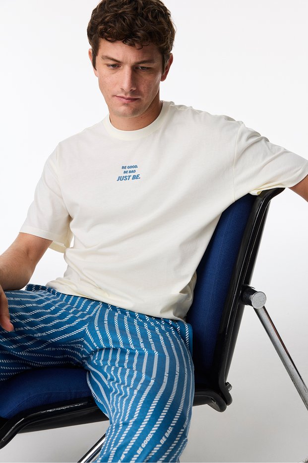 Men's Refined Striped Oversize Pants Short Sleeve Pajama Set