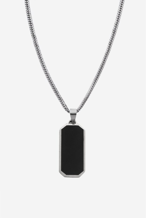 316L Steel Baguette Black Onix Necklace