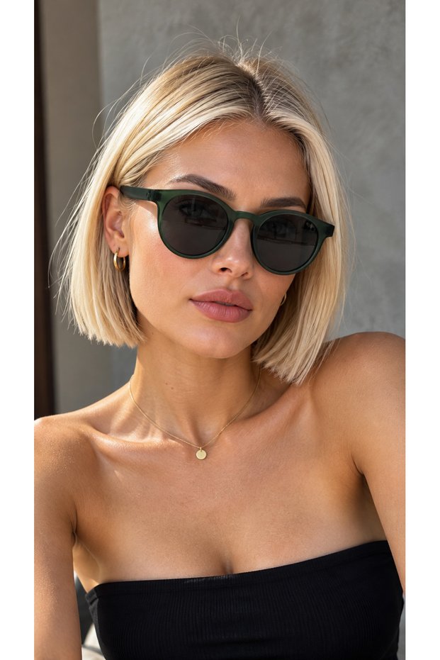 Matte Green Round Sunglasses