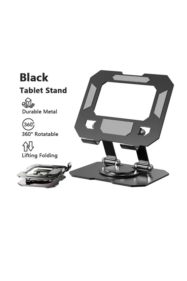 Black 360° Rotatable Tablet Stand Adjustable Foldable Desktop Stand Holder Compatible For 4.7-12 Inc