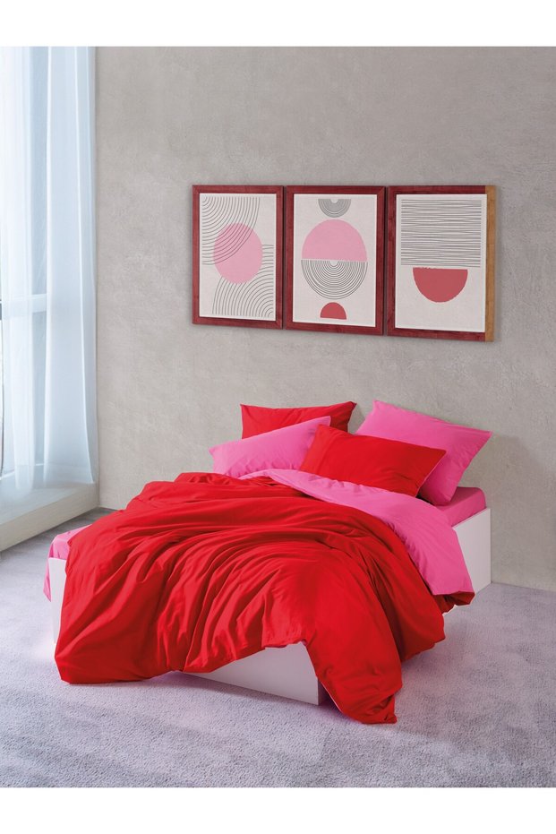 Popping Colors Double Elastic Sheet Duvet Cover Set Sage Red-Fuchsia