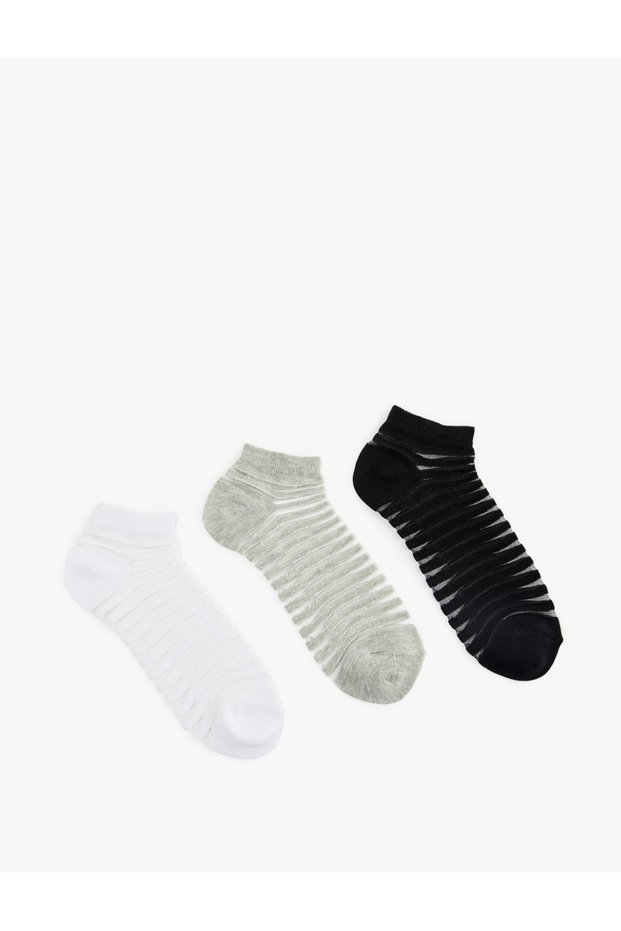 Striped Tulle Detail 3-Piece Booties Socks Set