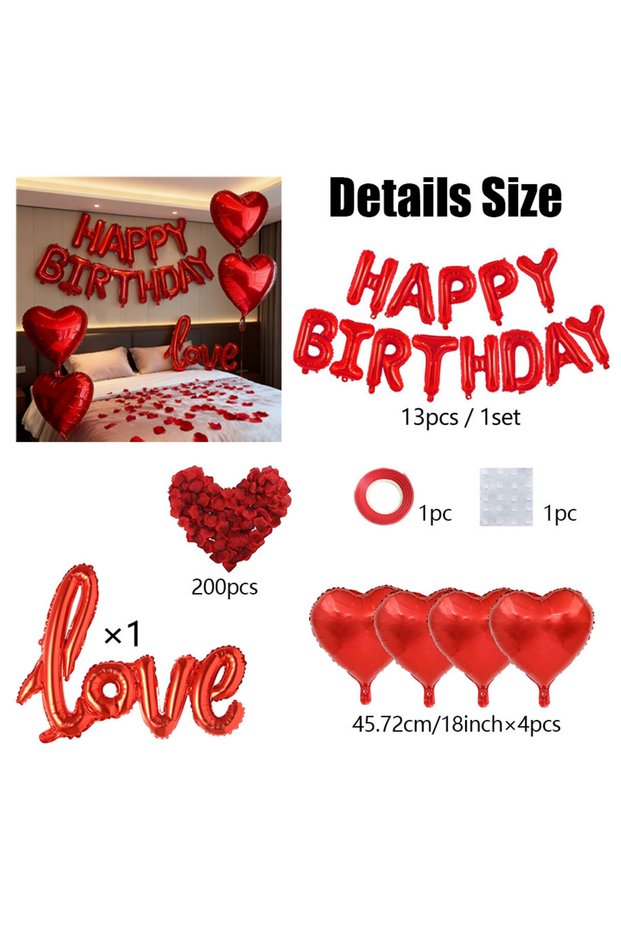 Other Birthday Balloon Set Red Birthday Balloon Set with Rose Petals LOVE Aluminum Film Balloon Birt