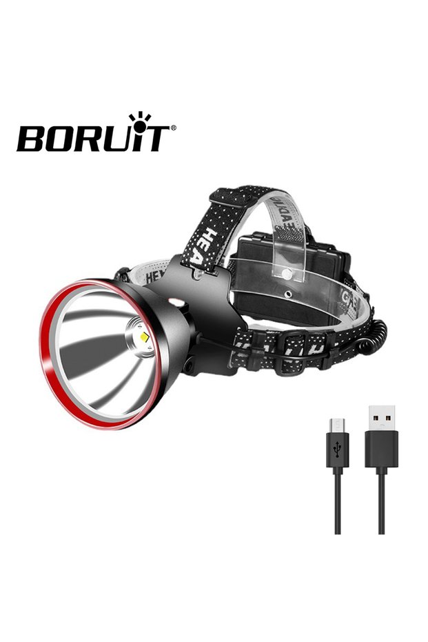 No battery BORUiT 5000LM High Powerful LED Headlamp 18650 Battery USB Rechargeable Headlight Work He