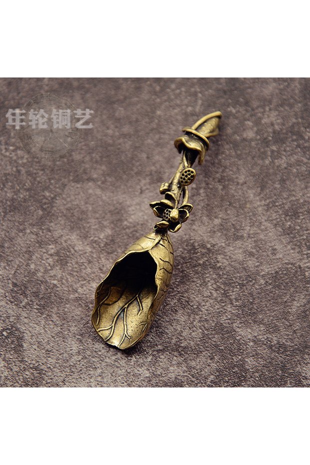 A New Style Creative Tea Scoops Shovel Brass Copper Lotus Root Bamboo Tableware Coffee Spoon Pet Ce.