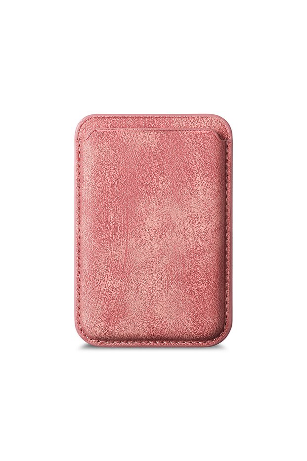 Pink Retro Matte PU Leather Card Bag Suitable For Magsafe Magnetic Tape Adhesive Magnetic Iron Ring