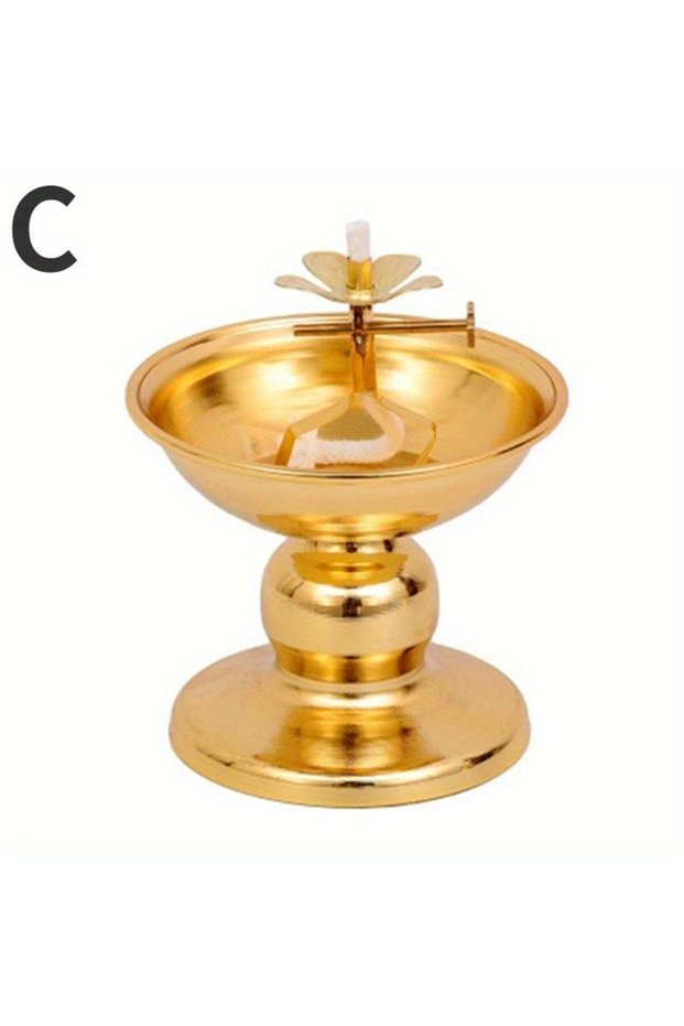 C Ghee Lamp Holder Oil Lamp Dish Dimmable Buddhist Alloy Butter Lamp Holder for Living Room Home Des