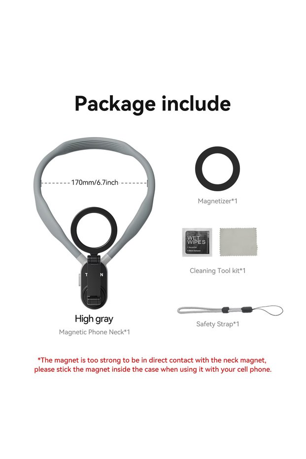 Grey TELESIN Magnetic Neck Mount for Phones Neck Cell Phone POV Mount Phone Neck Holder Chest Stand