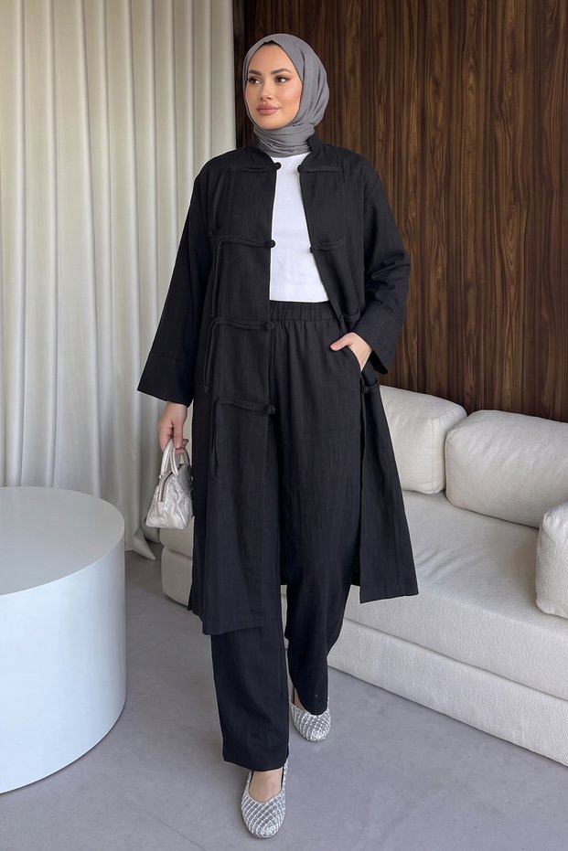 Chinese Buttoned Suit Y0157 - Black