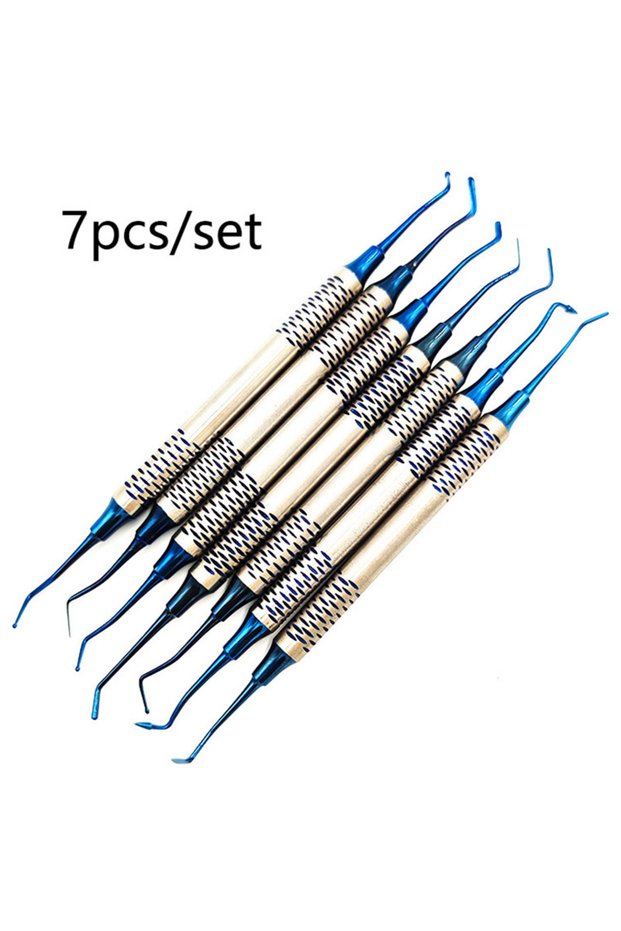Blue 7PCS/Set Dentistry Composite Resin Filling Set Spatula Thick Handle Titanium Plated Head Filler