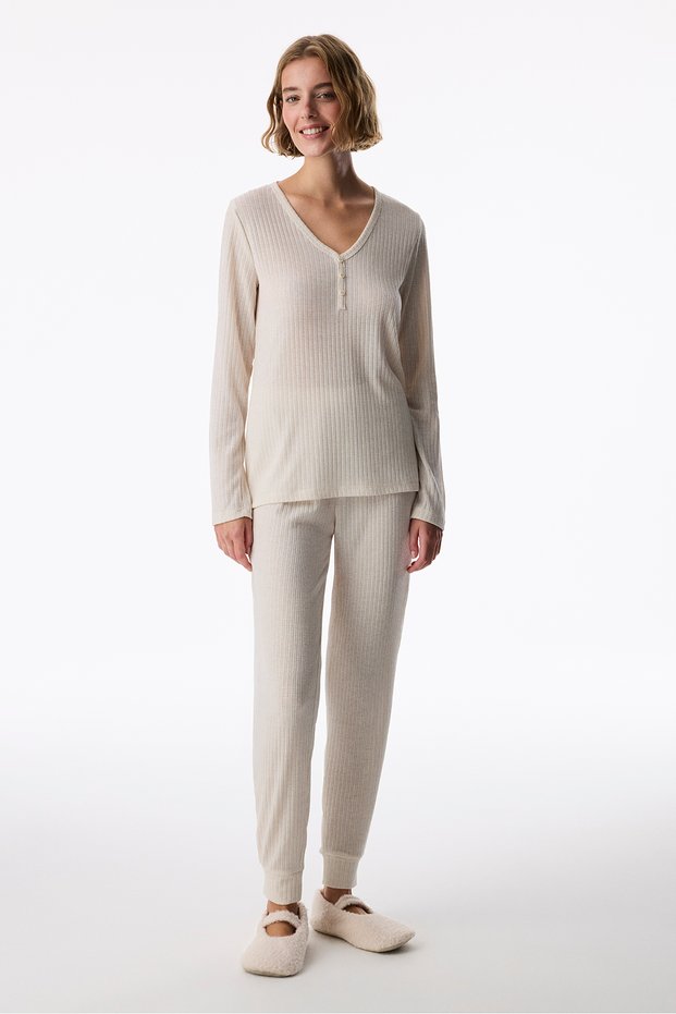 Ecru Aria Long Sleeve Trousers Pajama Set