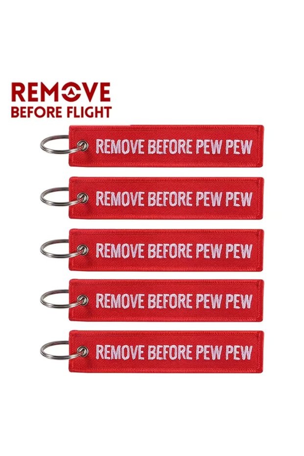 5pcs red 5 PCS Remove Before PEW Keychains Embroidered Key Tag Funny Safety Keyring For Backpack Car