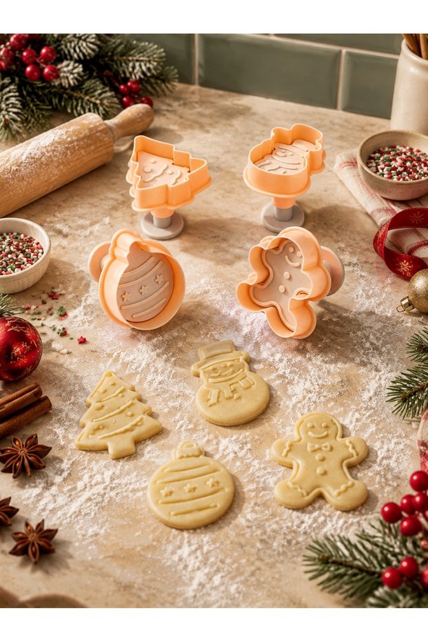 4-Piece Christmas Cookie Mold Pine Tree Model Christmas Cookie Mold Gingerbreadman Christmas