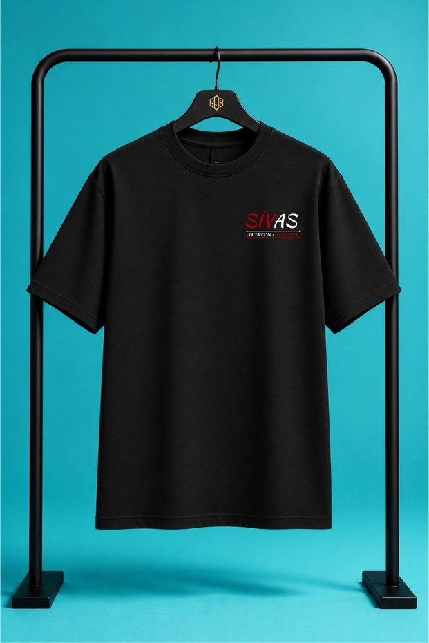 Unisex Minimal Design Sivas Front Printed 100% Cotton Regular Crew Neck Short Sleeve T-Shirt Black