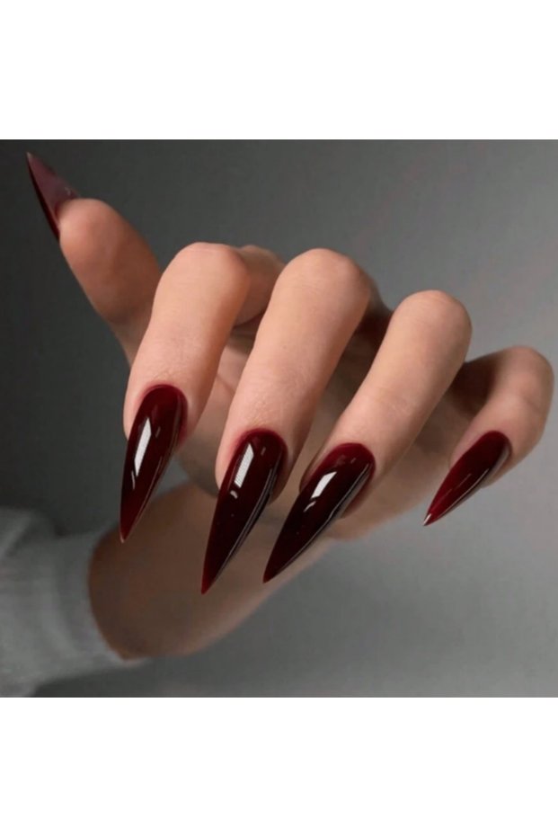 Red Transform Your Nails with 24pcs Extra Long Stiletto French style Modern classic simple BLACK Sol