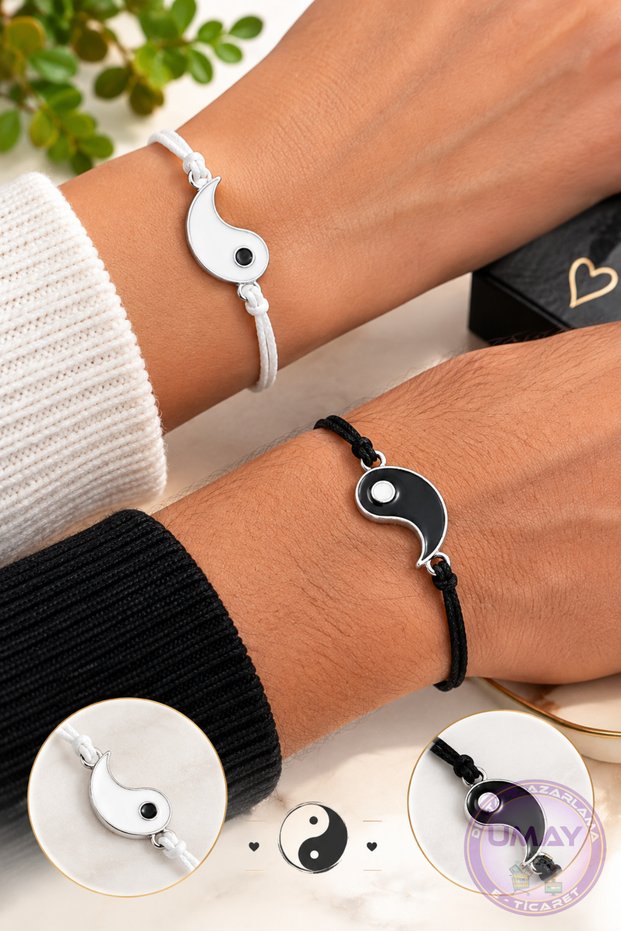 2 Pcs Yin Yang Tai Chi Matching Bracelets for Lover and Friendship Bracelet with Adjustable Cord