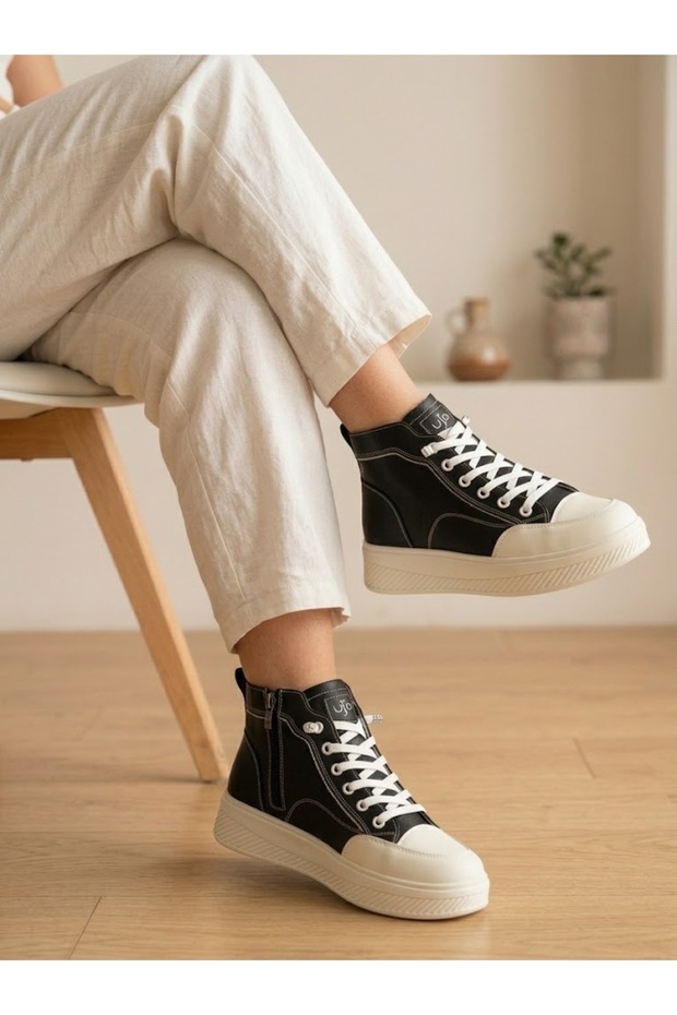 Women's Double Zipper Lace-Up Sneaker Boots Flat Thick Sole Comfortable Ankle Length Sports Shoes Casual Sneaker