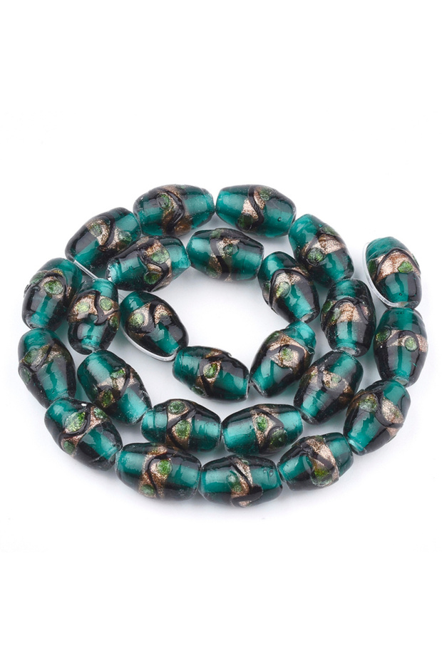 18x12m 5pc 5pcs Handmade Gold Sand Lampwork Beads Drum Dark Cyan 15~18x10~12mm Hole: 1.5~2mm