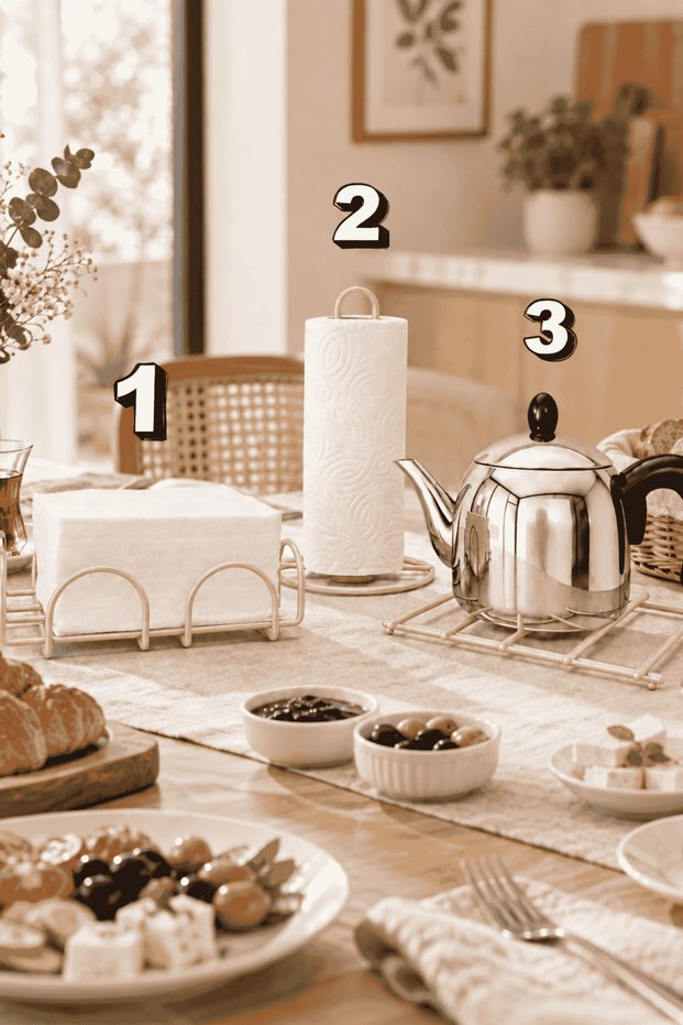 3-Piece Beige Napkin Holder Towel Holder Set Black Color Stainless Steel Kitchen Serving Presentation Set