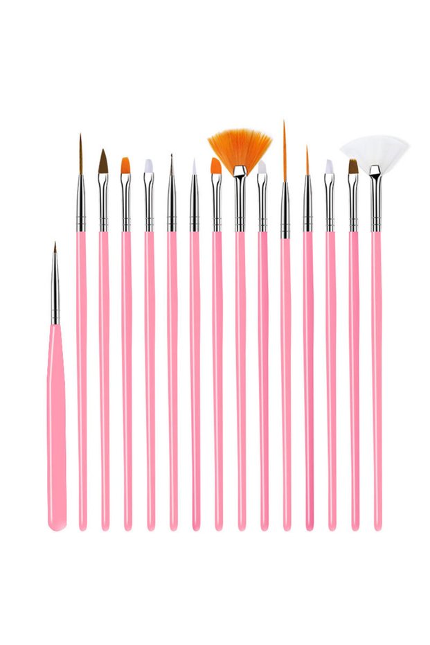 Pink 15/20Pcs Nail Art Brush Design Tip Painting Drawing Nail Brushes Set Dotting Pen Liner Acrylic