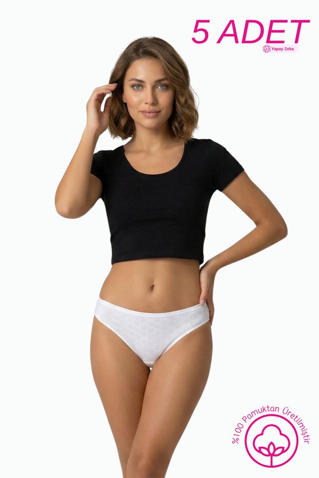 100% Cotton Piece Women's Bikini Panties with Hearts - Premium Cotton Series