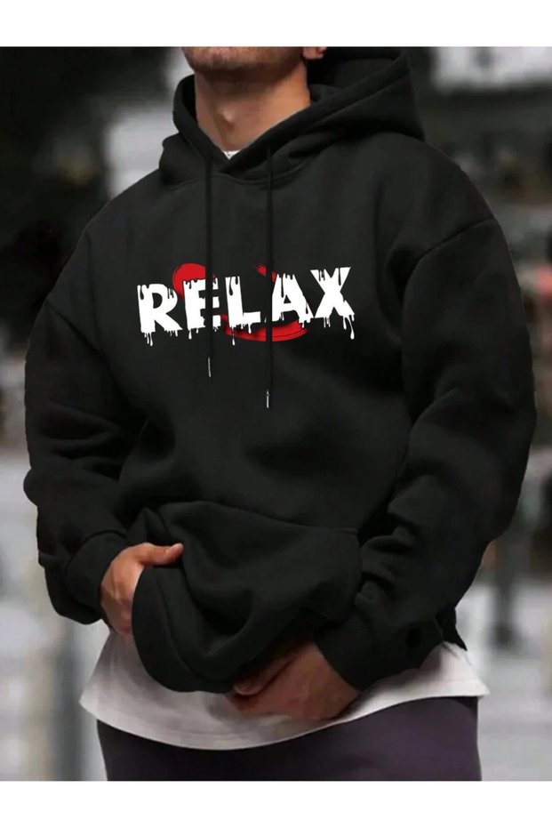 Unisex Black Oversized Hooded 100% Cotton 3 Thread B Printed Hoodie Wide Size