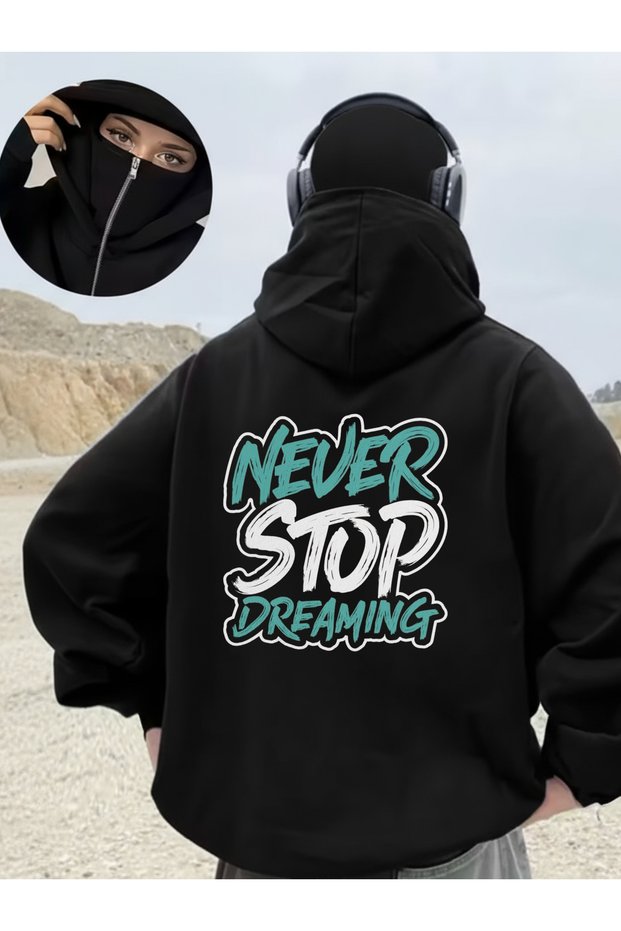 Unisex Kar Masked Ninja Fleece Sweatshirt Cardigan – 3 Thread Thick Fabric, Zippered O Oversized Model