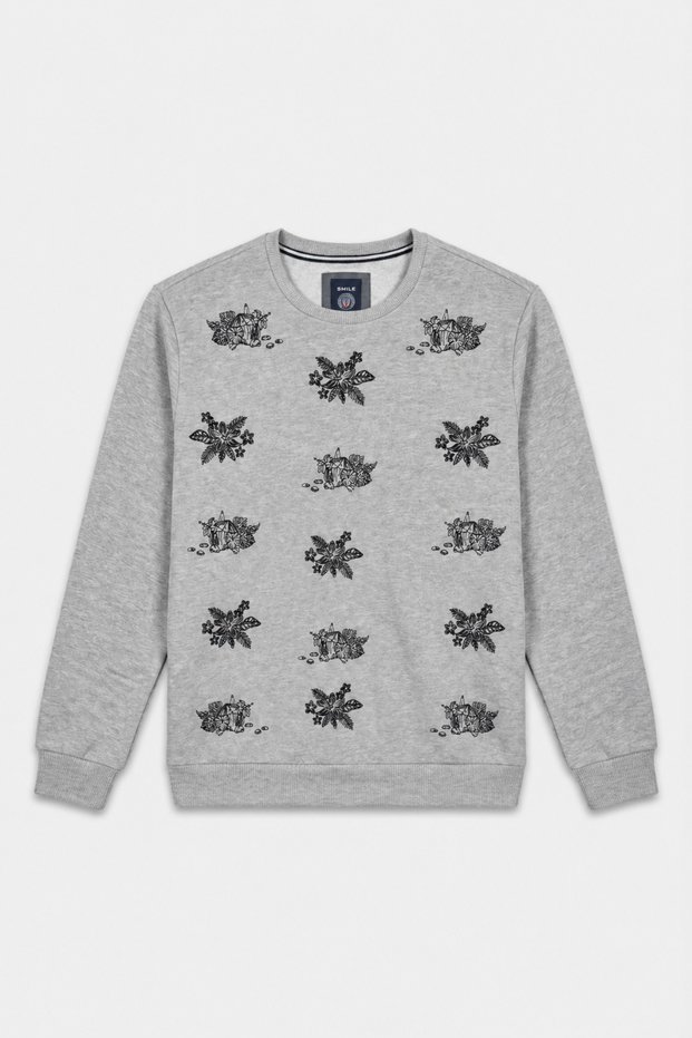 Riwory Gray Melange 100% Cotton Sweatshirt