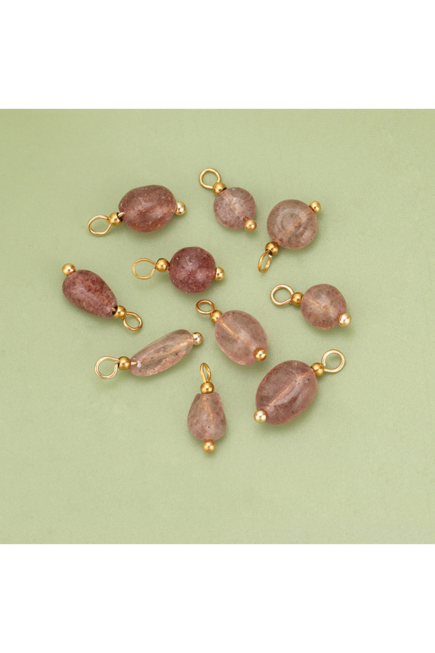 Strawberry Quartz 10pcs High Quality Handmade Golden Plated Natural Stones Charms Pendants Diy Jewel
