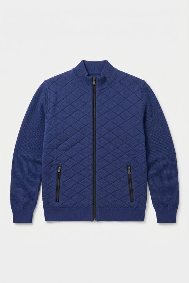 Knit Indigo Cotton Zippered Sweater