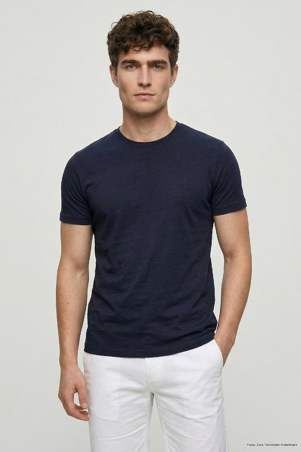 Scorce Navy Blue 100% Cotton Crew Neck Mercerized T-Shirt