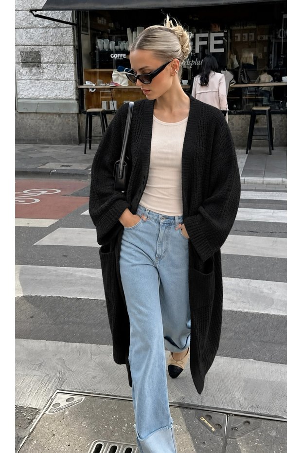 Plus Size Knitwear Long Cardigan