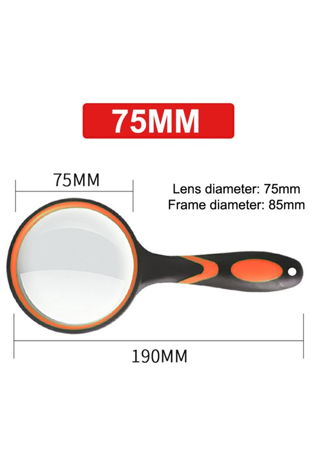 75mm orange 75mm Handheld Magnifying Glass 10x For Kids Seniors Non-Slip Reading Magnifier Lens For