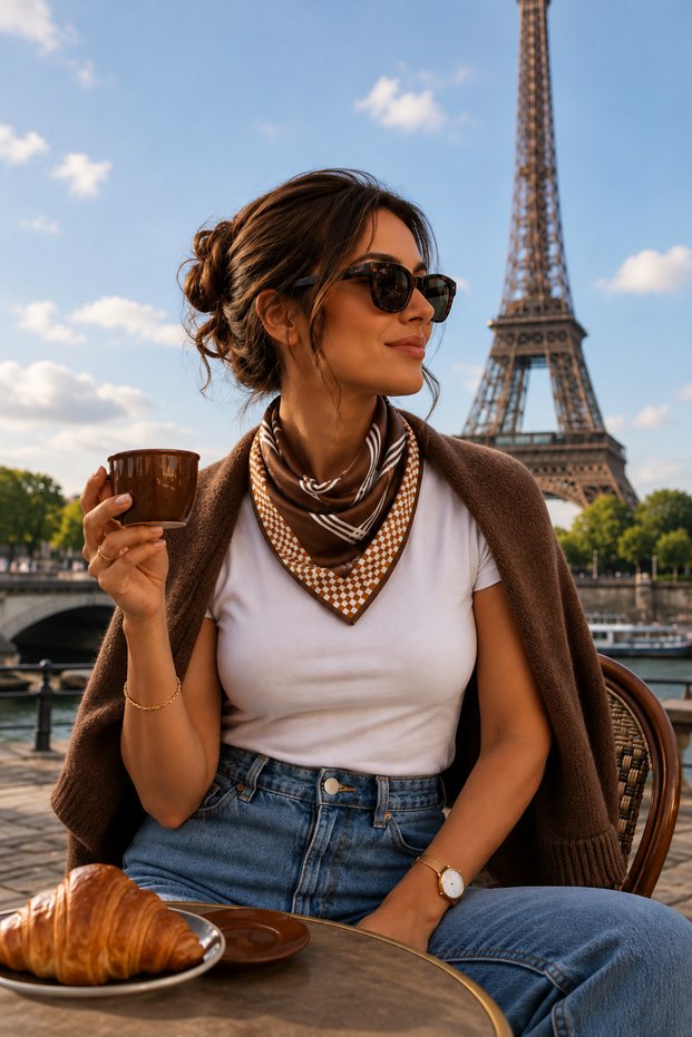 Nil Scarf Brown/Ecru 70*70 cm Foulard Scarf