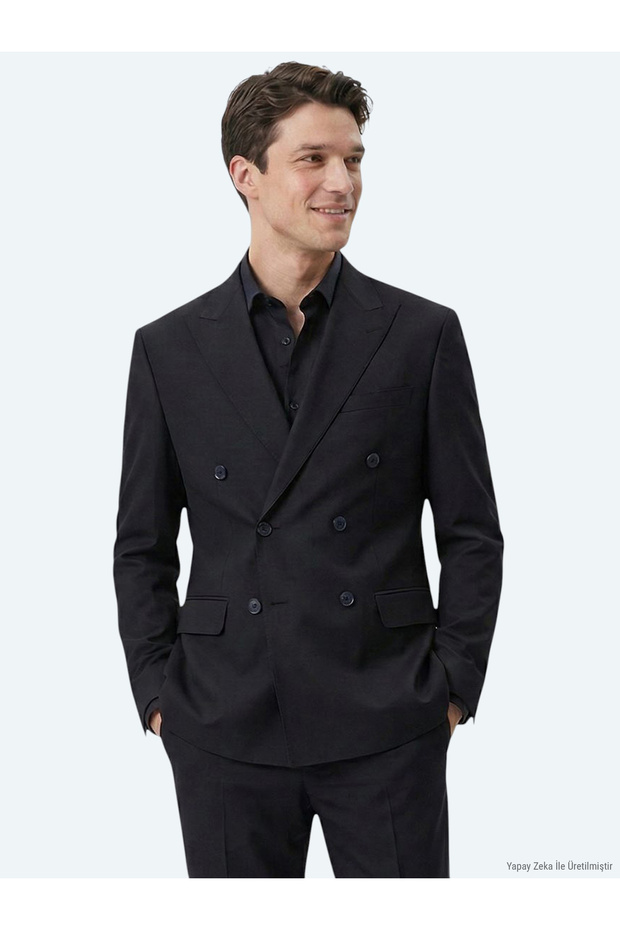 Black Plain Modern Fit Wool Blend Suit
