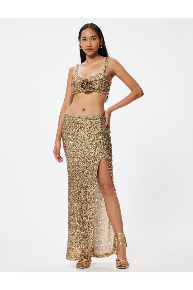 X Sibil Çetinkaya - Sequined Long Skirt with Slit Detail