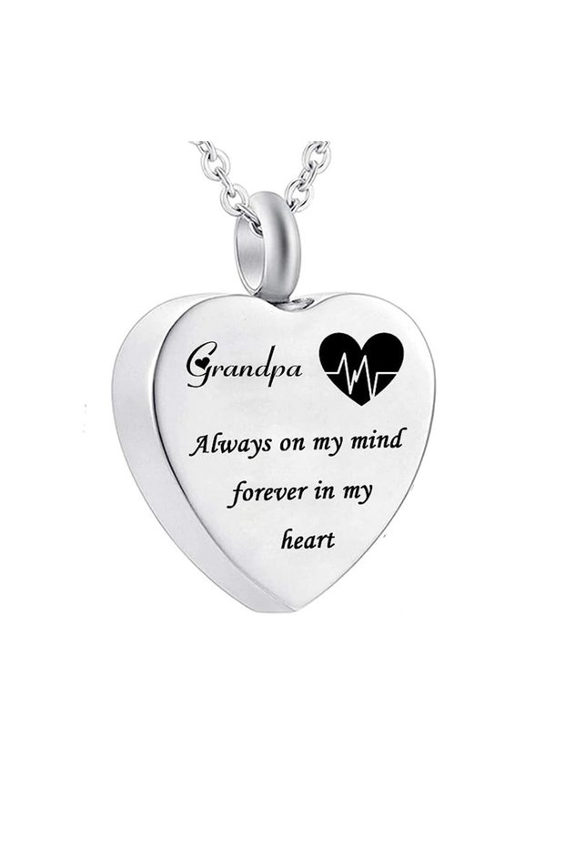 Silver-Grandpa Heart Urn Necklace for Ashes Always on My Mind Forever in My Heart Cremation Jewelry