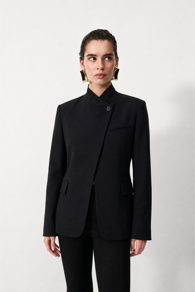 Stand-Up Collar Buttoned Blazer Jacket
