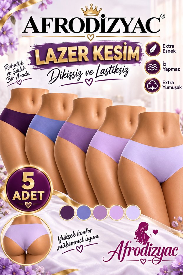 5-Pack Laser Cut Stitch-Free Trace-Free Extra Flexible and Extra Soft Slip
