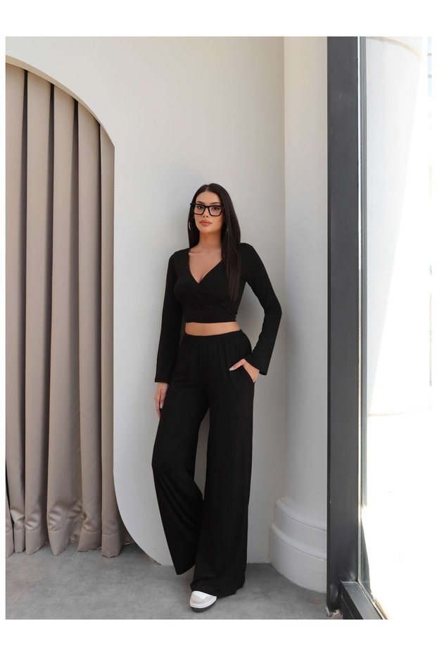 Cross-Tie Blouse and Trousers Set