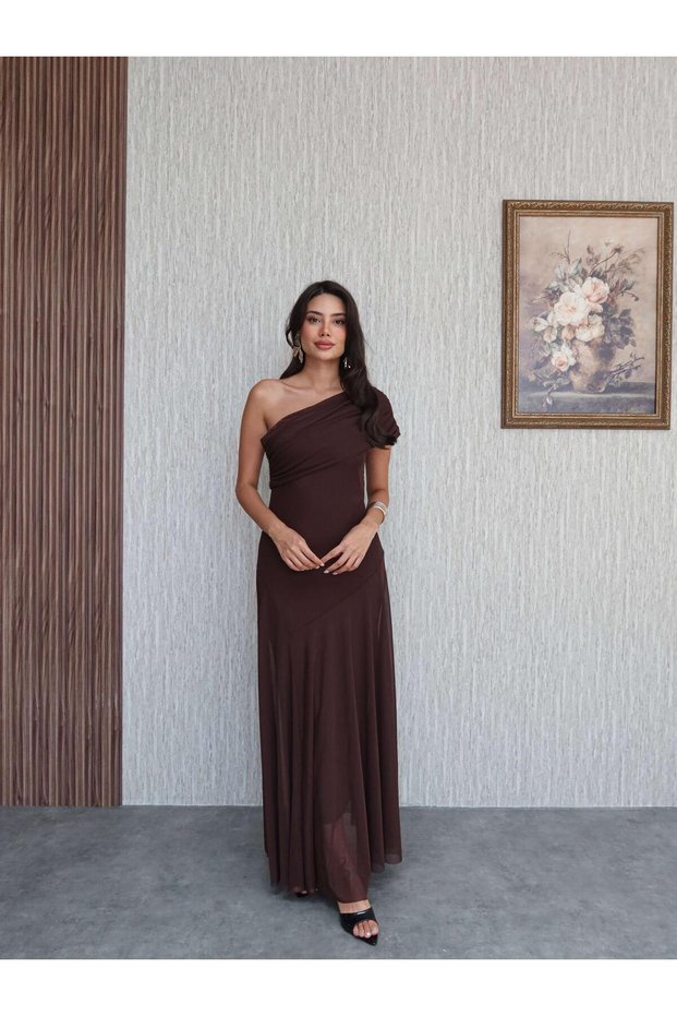 Draped Shawl Collar Long Dress