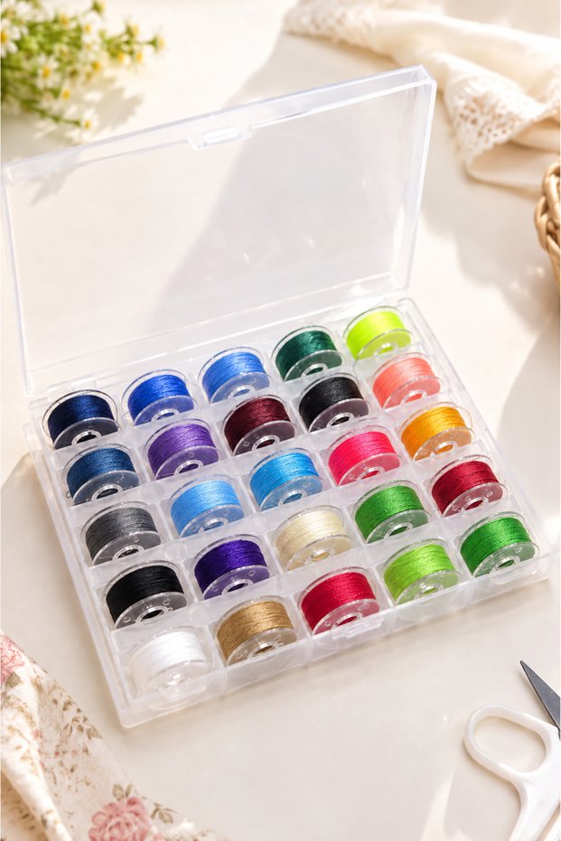 25 Color Bobbin Thread Set, Practical and Ready to Use in Bobbin Box, Suitable for Home Use Machines