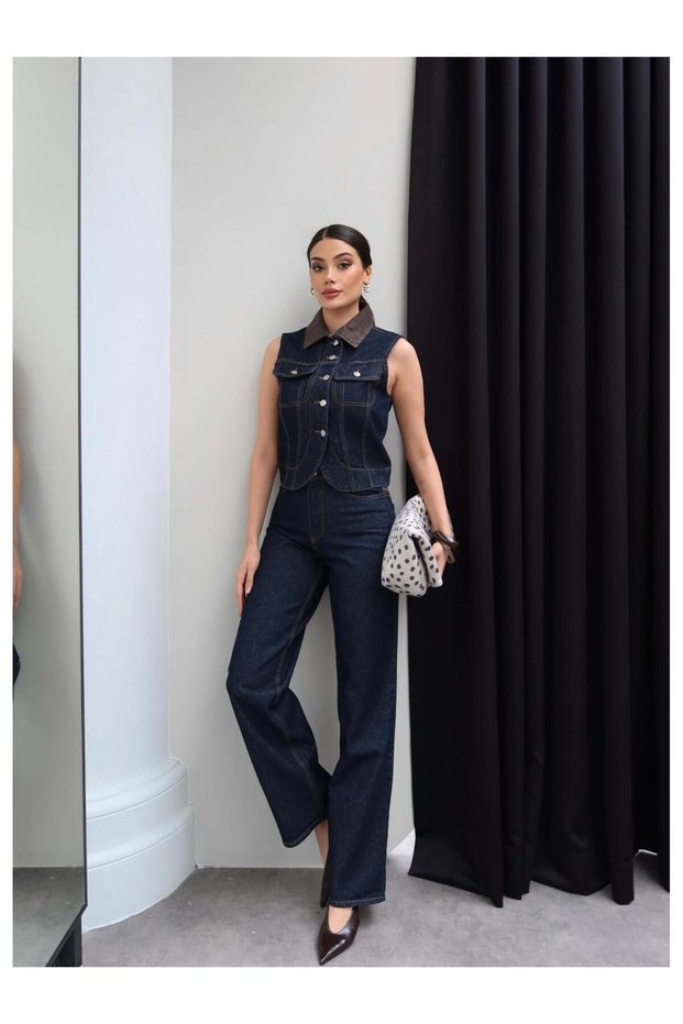 Denim Vest Pants Set