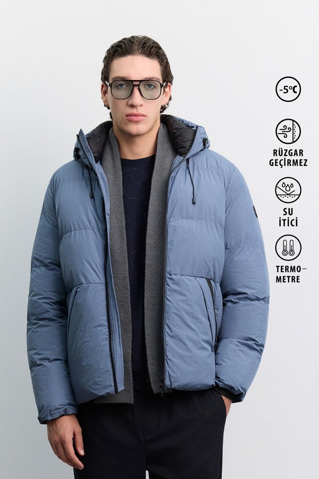 Men's Indigo Hooded Water Repellent Windproof -5 Degree Resistant Comfort Fit Puffer Coat B006046