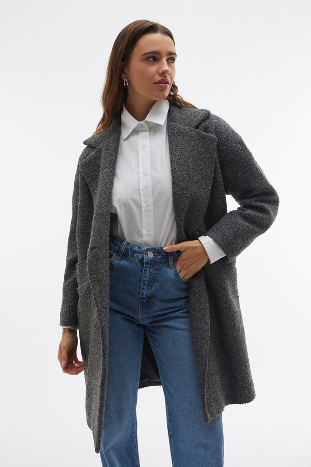 Women's Gray Wool Blend Long Cashmere Coat