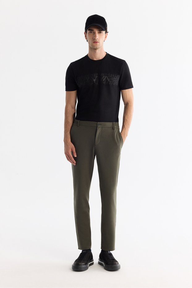 Men's Khaki Wrinkle-Free Quick-Drying Elastic Extra Flexible Technical Fabric Slimfit Pants A42Y3065