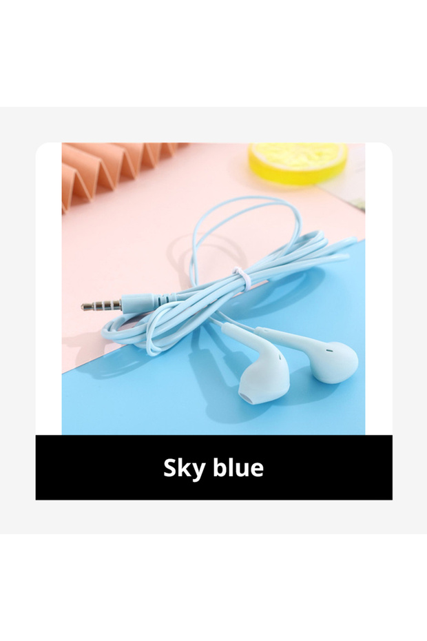 Sky blue Macaron Universal 3.5mm Stereo Earphones Sports Music Earplugs Wired Microphone for Xiaomi